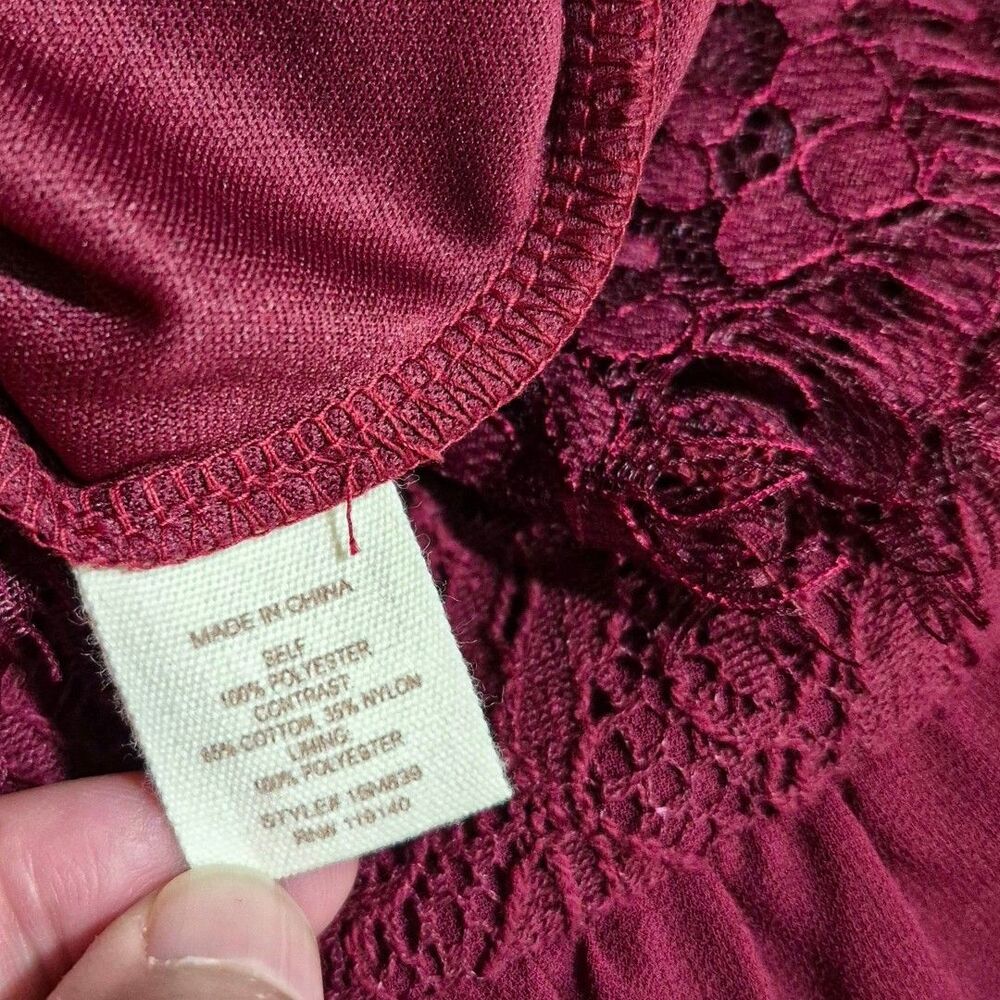 Altar'd State S Coquette Burgundy Lace Bell Sleeve Cold Shoulder Boho Midi Dress - Picture 5 of 10
